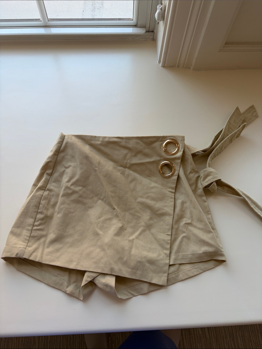 superdown Beige Wrap Skort with Gold Ring Accents